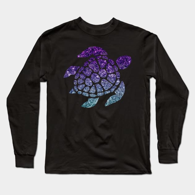 Purple Teal Ombre Faux Glitter Turtle Long Sleeve T-Shirt by Felicity-K